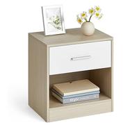 VASAGLE Table de Nuit, Table d’Appoint, avec Tiroir, Poignée, Compartiment Ouvert, Table Basse, pour Chambre, Salon, Beige Naturel et Blanc Classique LET619T67