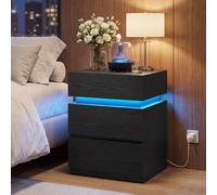 VASAGLE Kailyn Collection - Table de Chevet, avec Bande LED Multicolore Réglable, 3 Tiroirs, Table d’Appoint de Style Moderne, 35 x 40 x 55 cm, Noir Boisé LET630T56