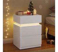 VASAGLE Table de Chevet, Bande LED Multicolore Réglable, 3 Tiroirs | Table de Nuit, 40 x 35 x 55 cm, Style Moderne, Blanc nuage, Collection KAILYN LET630T10