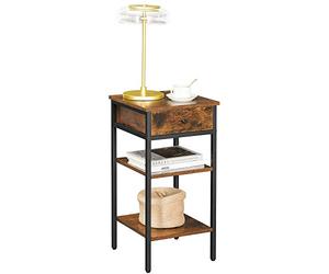 VASAGLE Table de Chevet, Bout de canapé, Table d’appoint, Table de Nuit, Haute, avec tiroir et 2 étagères de Rangement, Peu encombrante, Style Industriel, Marron Rustique et Noir LET502B01