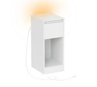 VASAGLE Table de Chevet Étroite, avec Éclairage LED, 1 Port USB-A, 1 Port USB-C, Tiroir et Compartiment Ouvert, Blanc Nuage