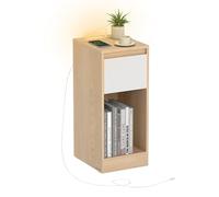 VASAGLE Table de Chevet Étroite, Table d’Appoint, avec Éclairage LED, 1 Port USB-A, 1 Port USB-C, Tiroir et Compartiment Ouvert, pour Chambre, Salon, Jaune Amande et Blanc Nuage LET610Y01