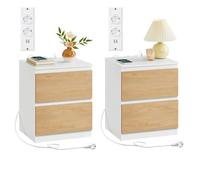 VASAGLE Table de Chevet, Lot de 2, avec Multiprise, 2 Tiroirs