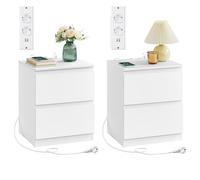 VASAGLE Table de Chevet, Lot de 2, avec Multiprise, 2 Tiroirs | Table de Nuit, 2 Prises CA, 2 Ports USB-A, pour Salon, Chambre, Bureau, Moderne, Blanc Nuage, Collection KAILYN LET821W02