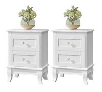 VASAGLE Table de Chevet, Lot de 2, Table de Nuit, Petite Table avec 2 Tiroirs, Pieds en Bois de Pin, Rangement, Blanc