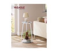VASAGLE Table de chevet ronde à 2 niveaux avec plateau en verre et étagère en bois, table d’appoint moderne, marbre blanc