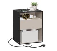 VASAGLE Table de Chevet, Snapsemble Montage Super Rapide, avec Multiprise | Table d’Appoint avec Tiroir, Moderne, Chambre, Salon, Noir d'encre et Beige cappuccino, Collection KADIN LET777B04