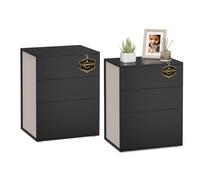 VASAGLE Table de Chevet, Snapsemble Montage Super Rapide, Lot de 2, Table d’Appoint avec 3 Tiroirs, Moderne, Chambre, Salon, Noir d'encre et Beige Cappuccino LET779B01