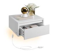 VASAGLE Table de Chevet Suspendue, Table de Nuit, Lumière 3 Couleurs, Étagère Murale Tiroir, 35 x 40 x 18 cm, Style Moderne, pour Chambre, Salon, Blanc Nuage LET654W01