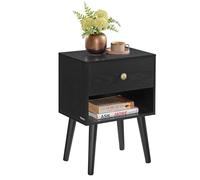 VASAGLE Table de Chevet, Table Basse avec Tiroir et Compartiment Ouvert, Pieds en Bois, pour Salon, Chambre, Canapé, Noir Boisé LET655B56