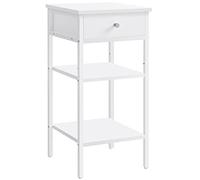VASAGLE Table de Chevet, Table d’Appoint, avec 1 Tiroir et 2 Étagères de Rangement, Une Étagère Réglable, Pieds Réglables, Gain de Place, Blanc LET502B14