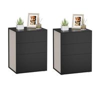 VASAGLE Table de Chevet, Toolless Assemblage Ultra-Rapide sans Outils, Lot de 2, Table d’Appoint avec 3 Tiroirs, Moderne, Chambre, Salon, Noir d'encre et Beige Cappuccino LET779B01