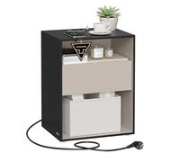 VASAGLE Table de Chevet, Toolless Assemblage Ultra-Rapide sans Outils, Table d’Appoint avec Multiprise et Tiroir, Moderne, Chambre, Salon, Noir d'encre LET777B04