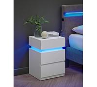 VASAGLE Table de nuit avec éclairage LED, avec 3 tiroirs, blanc