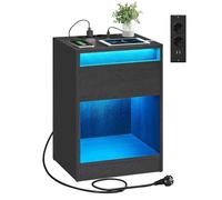 VASAGLE Table de Nuit avec Multiprise, Table d’appoint avec Lumières LED Réglables, Table de Chevet avec Tiroir, 2 Prises Électriques, 2 Ports USB, Moderne, pour Chambre, Salon, Noir Cendré LET618T22