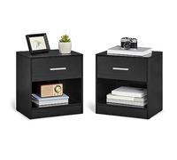 VASAGLE Table de Nuit, Lot de 2, avec Tiroir, Poignée, Compartiment Ouvert, Table d’Appoint, pour Chambre, Salon, Noir Classique LET819T56