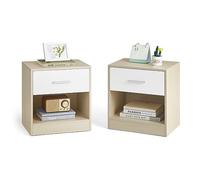 VASAGLE Table de Nuit, Lot de 2, avec Tiroir, Poignée, Compartiment Ouvert, Table d’Appoint, pour Chambre, Salon, Beige Naturel et Blanc Classique LET819T67