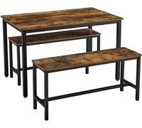 VASAGLE Table de salle à manger, ensemble de tables de cuisine, 110 x 70 x 75 cm, avec 2 bancs de 97 x 30 x 50 cm chacun, structure en métal, pour cuisine, salon, salle à manger, design industriel