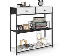 VASAGLE Table d'Entrée Étroite, avec 2 Tiroirs en Tissu, Meuble Console, Bout de Canapé sur 3 Niveaux, 24 x 76 x 80 cm, pour Entrée, Salon, Blanc Marbré et Noir d'encre LNT092W01