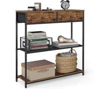 VASAGLE Table d'Entrée Étroite, avec 2 Tiroirs en Tissu, Meuble Console, Bout de Canapé sur 3 Niveaux, 24 x 76 x 80 cm, pour Entrée, Salon, Marron Rustique et Noir d'encre LNT092K01