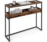 VASAGLE Table d'Entrée, Meuble Console, Bout de Canapé Étroit sur 2 Niveaux, avec Compartiments Semi-Ouverts, 24 x 100 x 80 cm, pour Entrée, Salon, Marron Rustique et Noir d'encre LNT091K01
