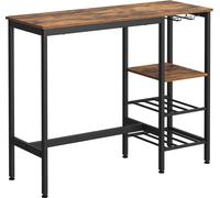 VASAGLE table haute, table de salle à manger, table de bar, avec support pour verres à vin et casier à bouteilles, pour salon, cuisine, 110 x 40 x 90 cm, industriel, marron rustique.