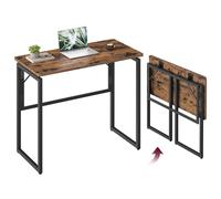 VASAGLE Table Pliante, Bureau Pliable, Plateau Monobloc, Bords Arrondis, pour Chambre, Balcon ou Camping, Montage Facile, 80 x 40 cm, Marron Rustique LWD151KD01