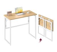 VASAGLE Table Pliante, Bureau Pliable, Plateau Monobloc, Bords Arrondis, pour Chambre, Balcon ou Camping, Montage Facile, 80 x 40 cm, Couleur Chêne Naturel LWD151YD01