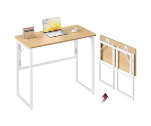 VASAGLE Table Pliante, Bureau Pliable, Plateau Monobloc, Bords Arrondis, pour Chambre, Balcon ou Camping, Montage Facile, 80 x 40 cm, Couleur Chêne Naturel LWD151YD01