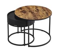 VASAGLE Tables Basses, Lot de 2, Tables d’Appoint Rondes, Style Moderne, Rangement Discret et Plateau, pour Salon, Chambre, Balcon, Marron Rustique et Noir d'encre LCT044K01