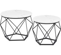 VASAGLE Tables basses rondes, lot de 2 tables d'appoint, style moderne, plateau amovible, structure acier, pour salon, blanc et noir