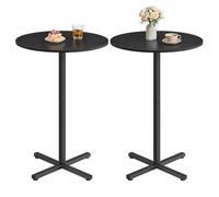 VASAGLE Tables de Bar Hautes, Lot de 2, Cadre en Métal, 60 x 60 x 104,5 cm, pour Salle à Manger, Bistrot, Montage Facile, Base en Croix, pour 2-3 Personnes, Style Moderne, Noir Boisé LBT362B01