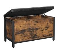 VASAGLE Tabouret, Banc avec Coffre de Rangement, Siège Rembourré | Cadre en Acier, Surface en PU, Style moderne, pour Entrée, Chambre, Marron rustique et Noir, Collection BARNET LSC80BX