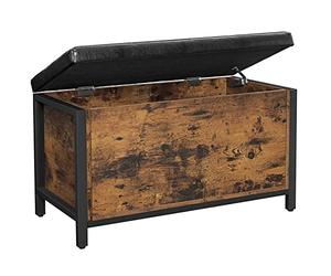 VASAGLE Tabouret, Banc avec Coffre de Rangement, Siège Rembourré, pour Entrée, Chambre, Salon, Cadre en Acier, Montage Simple, Surface en PU, Style Industriel, Marron Rustique et Noir LSC80BX