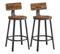 VASAGLE Tabouret Bar Industriel, Lot de 2, Chaises Bar Cuisine, avec Dossier, Cadre en Acier, Siège de 62,5 cm de Haut, Montage Facile, Style Industriel, Marron Rustique et Noir LBC076B01