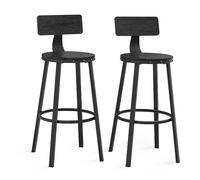 VASAGLE Tabouret Bar Industriel, Lot de 2, Chaises Bar Cuisine, avec Dossier, Cadre en Acier, Siège 73,5 cm de Haut, Montage Facile, Style Industriel, Noir Boisé LBC026B56