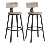 VASAGLE Tabouret Bar Industriel, Lot de 2, Chaises Bar Cuisine, avec Dossier, Cadre en Acier, Siège 73,5 cm de Haut, Montage Facile, Style Industriel, Grège et Noir d'encre LBC026B02