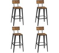 VASAGLE Tabouret Bar Industriel, Lot de 4, Chaise Bar Cuisine, avec Dossier, Cadre en Acier, Montage Facile, Marron Rustique et Noir