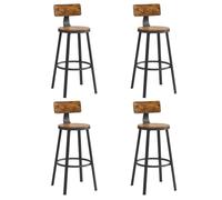 VASAGLE Tabouret Bar Industriel, Lot de 4, Chaises Bar Cuisine, avec Dossier, Siège 73,5 cm de Haut, Marron Rustique et Noir