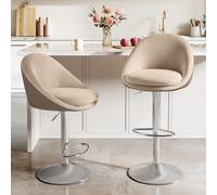 VASAGLE Tabouret de Bar, Lot de 2, Chaise de Cuisine, Réglable en Hauteur, Pivotant à 360°, avec Dossier, Socle, Repose-Pieds, Acier, pour Comptoir, Bar, Salle à Manger, Marron Camel LJB110K01