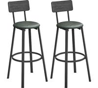 VASAGLE Tabouret de bar, lot de 2, chaise de cuisine, rembourré, PU, assise 75,5 cm, repose-pieds, montage facile, industrie, salle à manger, cuisine
