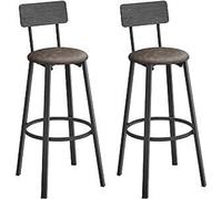 VASAGLE Tabouret de bar, lot de 2, chaise de cuisine, rembourré, PU, assise 75,5 cm, repose-pieds, montage facile, industrie, salle à manger, cuisine