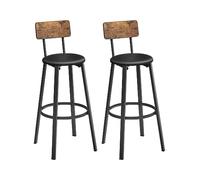 VASAGLE Tabouret de Bar, Lot de 2, Chaise de Cuisine, Rembourré, PU, Assise 75,5 cm, Repose-Pieds, Montage Simple, Industriel, Salle à Manger, Cuisine, Marron Rustique et Noir Classique LBC069B81