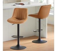 VASAGLE Tabourets de Bar, avec Dossier, Chaises de Bar Hauteur Réglable, Rotation à 360°, Repose-Pied en Métal, pour Salle à Manger, Cuisine, PU, Lot de 2, Marron Caramel LJB181KN01