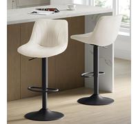 VASAGLE Tabourets de Bar, avec Dossier, Chaises de Bar Hauteur Réglable, Rotation à 360°, Repose-Pied en Métal, pour Salle à Manger, Cuisine, Velours, Lot de 2, Blanc Crème LJB161WD01