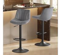 VASAGLE Tabourets de Bar, avec Dossier, Chaises de Bar Hauteur Réglable, Rotation à 360°, Repose-Pied en Métal, pour Salle à Manger, Cuisine, Velours, Lot de 2, Gris Ardoise LJB161GN01