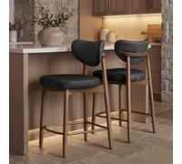VASAGLE Tabourets de Bar Lot de 2, Bois Massif, PU, avec Dossier | Chaise pour Îlot Central, 50 x 51,5 x 95,5 cm, Noir d'Encre et Marron Châtaigne, Collection Mazie, LBC126B101