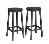 VASAGLE Tabouret de Bar, Lot de 2, Chaise de Cuisine, siège Haut, Cadre en métal, Montage Facile, avec Repose-Pieds, pour Cuisine, Salon, Salle à Manger, Noir, Bois et Noir, Classique LBC032B56