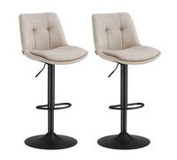 VASAGLE Tabourets de Bar, Lot de 2, Chaise de Cuisine, Siège Pivotant à Hauteur Réglable, avec Dossier et Repose-Pieds, Acier, Blanc