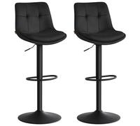 VASAGLE Tabourets de Bar, Lot de 2, Chaises de Cuisine, en Velours, Siège Pivotant à Hauteur Réglable, avec Dossier et Repose-Pieds, Salle à Manger, Comptoir, Acier, Noir d'encre LJB198BH01